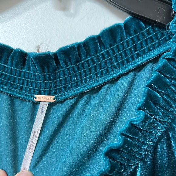 Free People Green and Blue Puff Sleeve Blouse - Picture 3 of 3